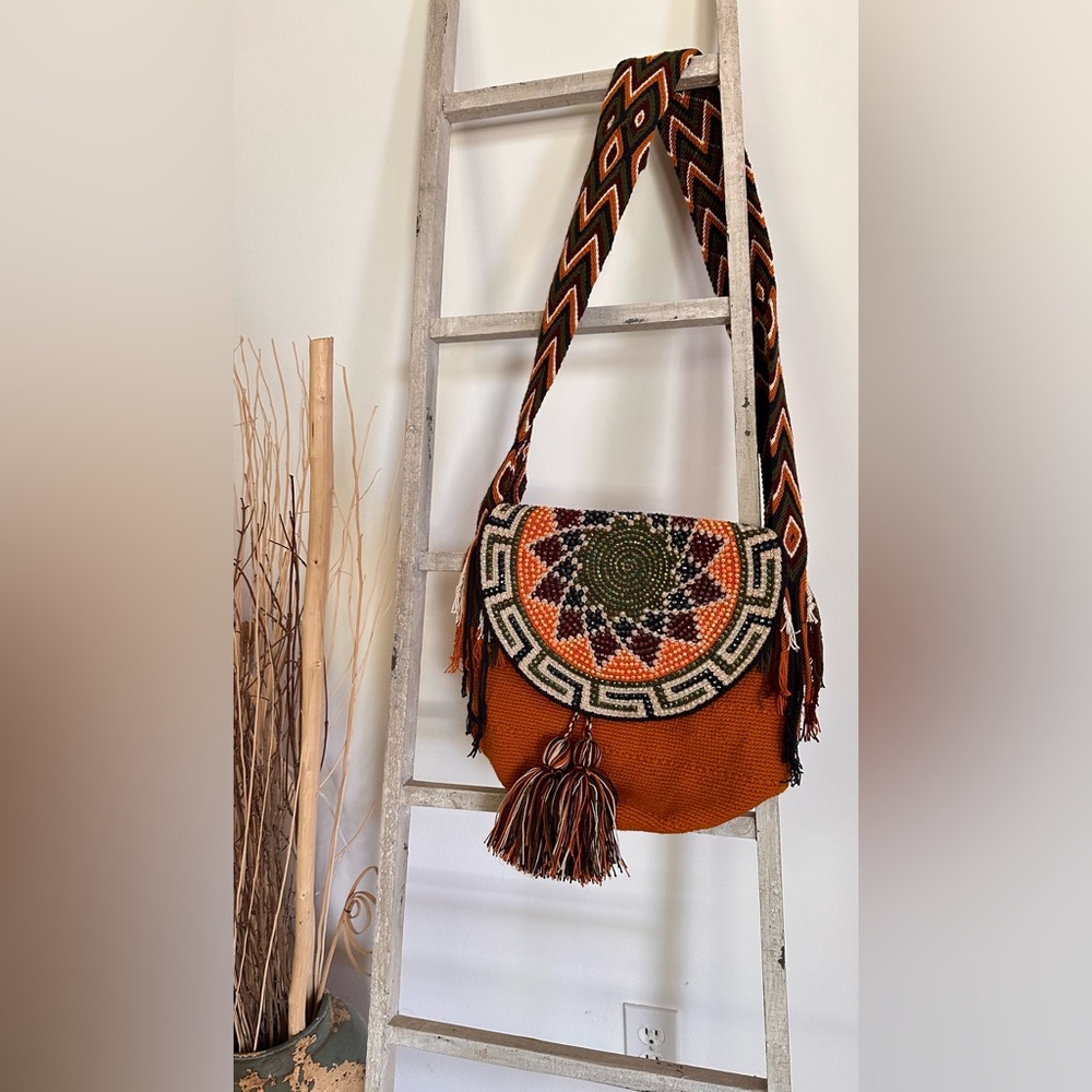 Bohemian Orange and Black Woven Bag